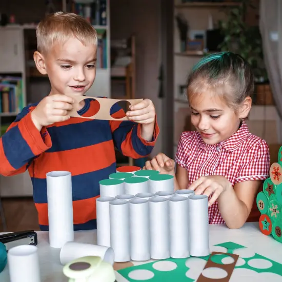 50 Pack Empty Toilet Paper Rolls for Crafts, 2 Sizes Cardboard Tubes (1.2x6 & 1.7x7.5 inch), Bulk White Craft Cylinders for DIY Projects, Arts Classroom Activity, Thick Paper Towel Cores {2}