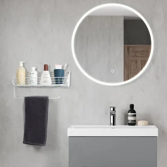 2PCS White Multi-Functional Wall-Mounted Metal Basket Organizer with Foldable Paper Towel Holder &ndash; Space-Saving Storage Shelf for Kitchen, Bathroom, Bedroom & Hallway {4}