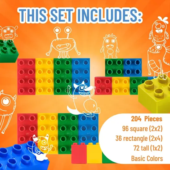 Strictly Briks Toy Large Building Blocks For Kids and Toddlers, Big Bricks Set For Ages 3-14, 100% Compatible with All Major Brands, Blue, Green, Red, and Yellow, 204 Pieces Multicolor {3}