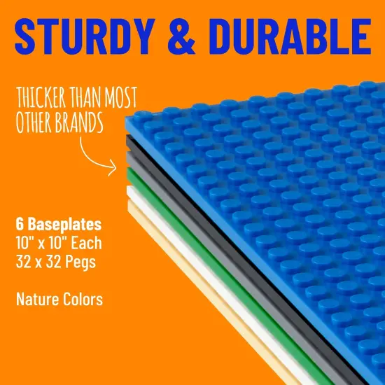 Strictly Briks 6 Pack Classic Baseplates 10x10 in, Stackable Building Plates with 32 x 32 Studs, Mats, Bases, Boards, Sheets 100% Compatible with All Major Brands, Multicolors {2}