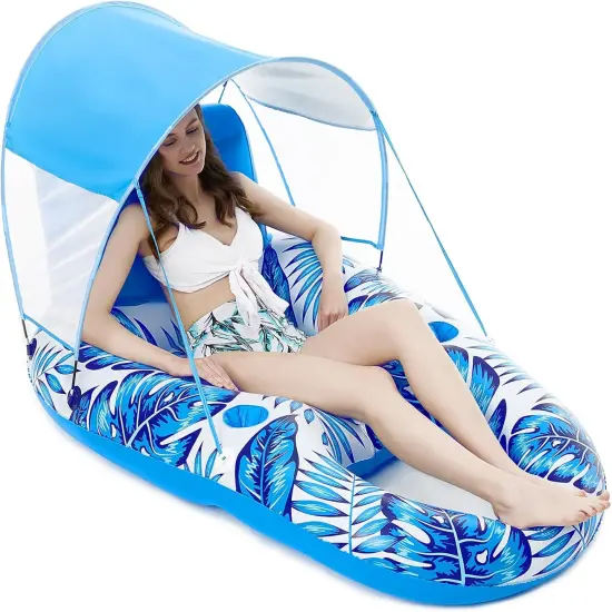 Pool Floats with Canopy - Inflatable Pool Float Adult Lounger Floaties Raft Floating Chair for Swimming Pool Lake Water Lounge Float with Cup Holders Beach Pool Party Toys for Adults {1}