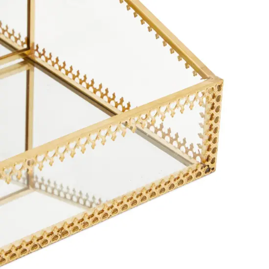Glass Makeup Organizer with Gold Trim for Vanity, Cosmetic Storage (10.2 x 7.5 x 3.5 In) {7}