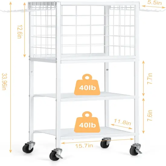 Modern Home Gym Weight White Rack with Wheels & Storage Hooks &ndash; 3-Tier Organizer for Dumbbells, Resistance Bands, Yoga Mat, and Fitness Accessories {2}