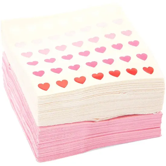 Sparkle and Bash 100 Pack Heart & Pink Valentine's Day Paper Napkins, 5x5 Inch Folded, Decorative Cocktail Party Supplies for Home, School, Office Events {4}