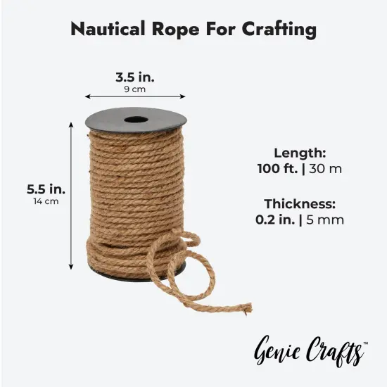 100 Feet 5mm Thick Twisted Nautical Rope for Crafts and Gift Wrapping - Decorative Hemp Jute String Twine (Brown) {5}