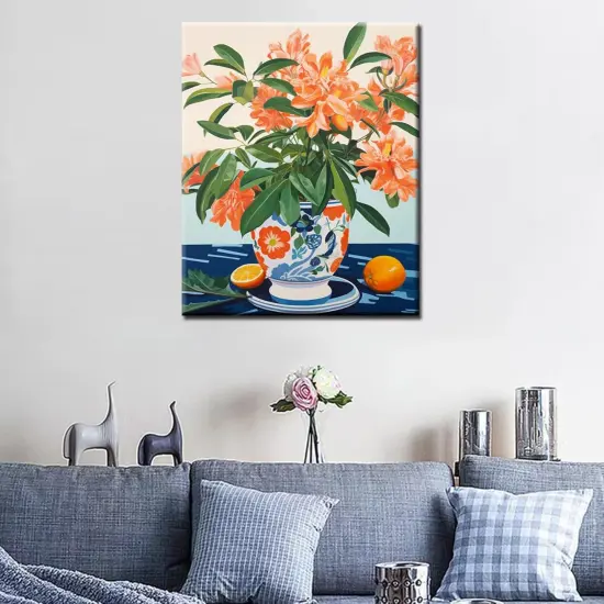 Orange Flowers in a Floral Pot Paint by Numbers Kits 16x20 inch Canvas DIY Oil Painting for Kids, Students, Adults Beginner with Brushes Acrylic Pigment Neo-Pop Style Painting {3}
