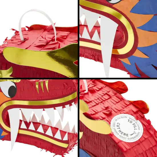 Dragon Pinata - Chinese Dragon Head, Dragon Birthday Party Supplies, 2025 Chinese New Year Decorations (16.5x11x3 In) Red {5}
