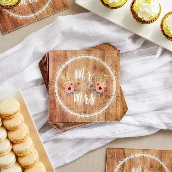 150-Pack Mr and Mrs Napkins, Disposable, Rustic-Style Wedding Napkins for Reception, Bridal Shower Decorations, Engagement Party Supplies (6.5x6.5 in) Bulk Pack {2}