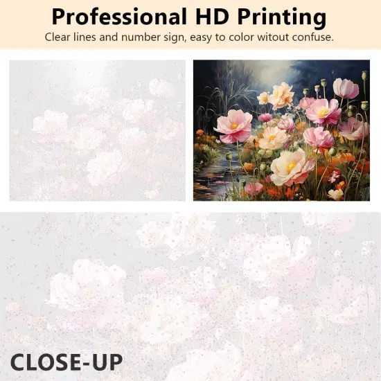 Flowers Paint by Numbers, Floral with Poppies in Water Paint by Numbers for Adults, Flowers Paint by Number with Brushes and Pigment for Home Wall Deco {4}