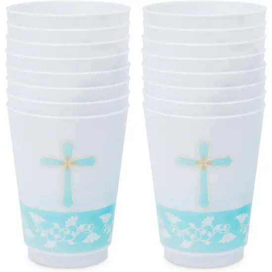 16 oz Baptism Tumbler Cups, First Communion Decorations, Party Supplies (16 Pack) White {6}