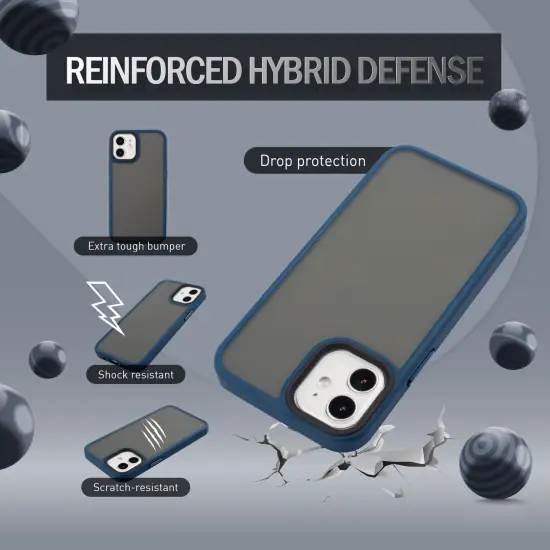 Insten Compatible with iPhone 12 Mini Case 5.4 inch, Translucent Matte Hybrid Hard Back Flexible TPU Bumper, Anti-Shatter Anti-shock Drop Protection, Wireless Charging, Navy Blue {2}