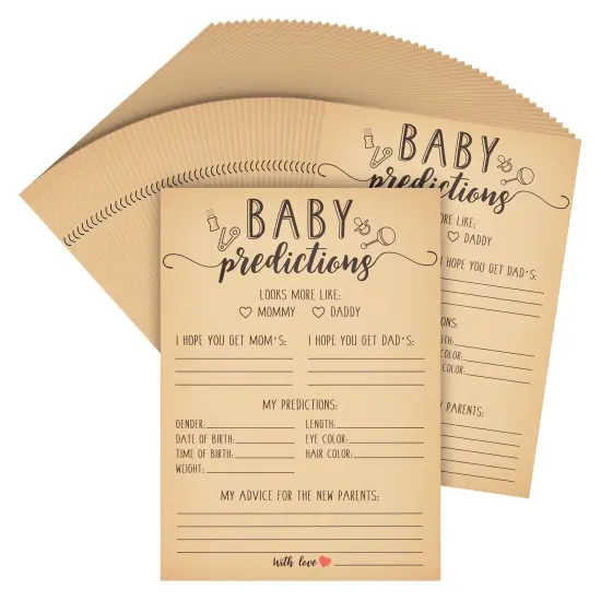 50 Sheets Baby Shower Prediction and Advice Cards for Gender Reveal Games, Party Activity (5x7 in) Brown {1}