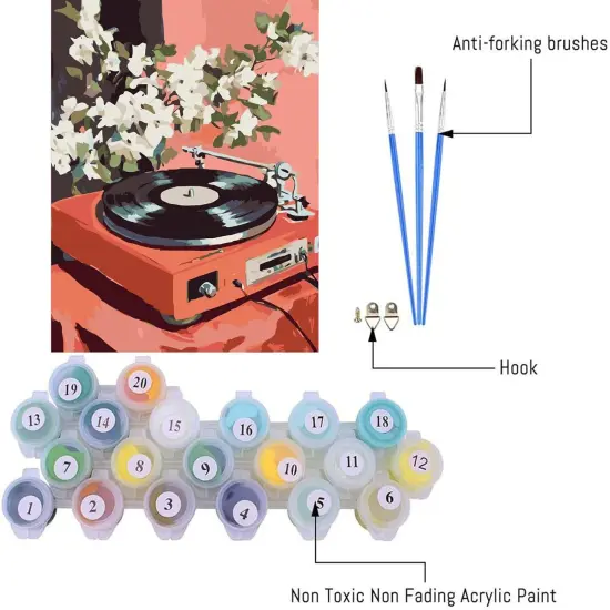 Paint by Numbers Kit for Adults,Retro Records Painting by Numbers,DIY Acrylic Paint Kit Arts and Crafts for Adults Without Frame,Easy Adult Paint by Number Kits on Canvas for Decor 16x20inch {4}