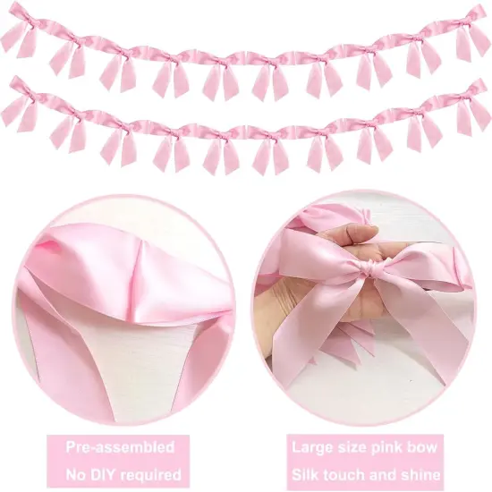 2pcs Bow Garland Banner Ribbon Bow Party D&eacute;cor for Baby Shower Women Girls Bow Coquette Birthday Party Decorations (Pink) {4}
