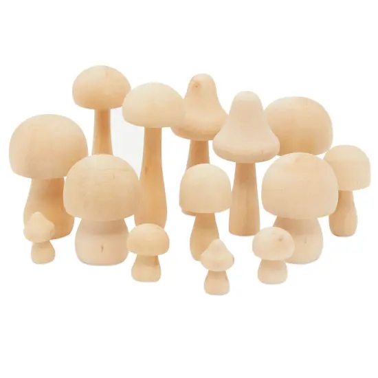 Mini Wooden Mushrooms to Paint, Unfinished Wood Figurines for Craft Ornament (7 Sizes, 14 Pack) Brown {1}