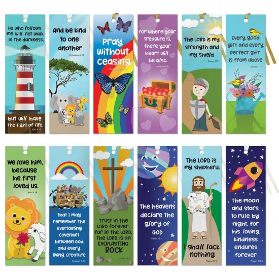72 Pack Christian Bookmarks Bulk, Religious Scripture, 12 Bible Verse Quotes for Kids (6 x 2 x 0.1 In) Multicolor {5}