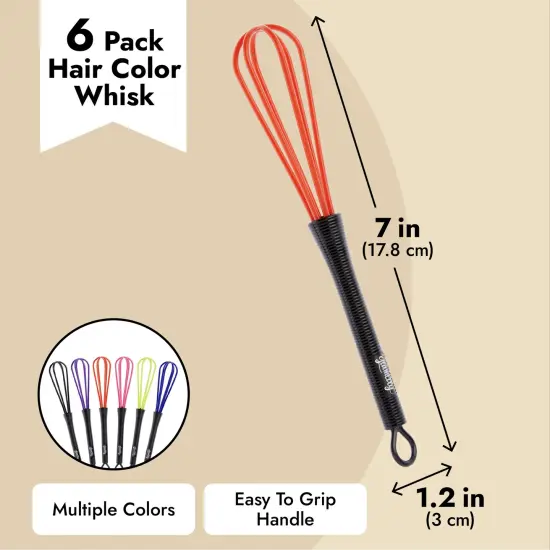 6 Pack Mini Hair Color Whisk for Hair Dye Color Mixing, Salon Hairdressing, Home Use, 6 Colors (7 x 1.2 In) Multicolor {4}