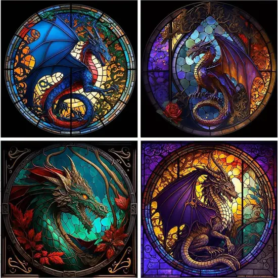 Diamond Painting Kits for Adults - 4 Pack Dragon DIY 5D Diamond Art Kits Full Drill Diamond Dots Paintings with Diamonds Gem Art and Crafts Home Decor 【13.78x13.78inch】 {1}