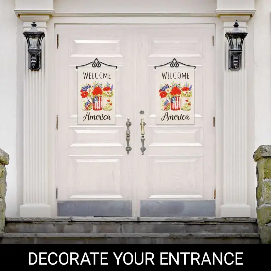 G128 Combo Pack Garden Flag Hanger 14IN & Garden Flag Welcome America Mason Jars Printed 12x18IN Double Sided Yard Garden Lawn Decoration {6}