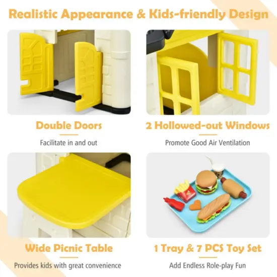 HDPE Playhouse Set with Slide, Table and Cover for Kids Yellow {6}