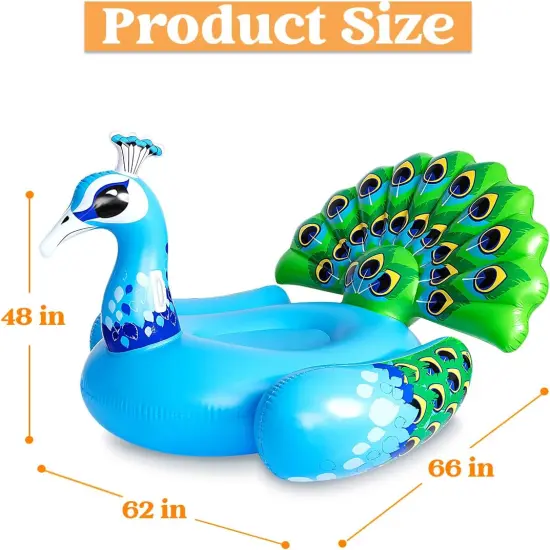 Inflatable Peacock Pool Float - Giant Peacock Fun Beach Floaties, Pool Party Decorations Adult Size Inflatable Animal Summer Swim Pool Raft Toys Lounge for Adults & Kids {4}