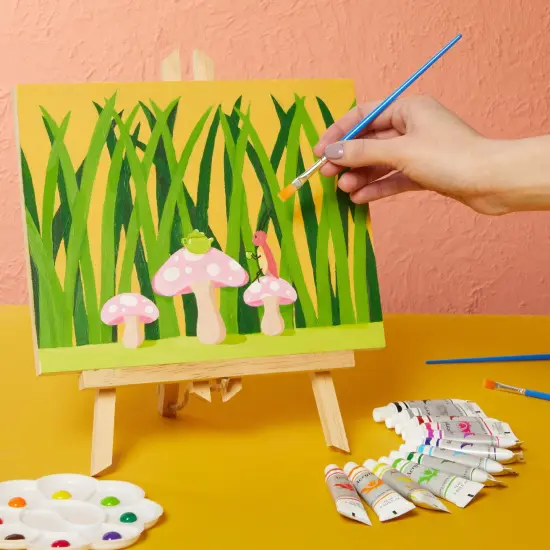 18-Piece 8 x 10-Inch Wooden Canvas Painting Set, 2 Natural Wood Panel Paint Boards with 12 Acrylic Paint Tubes, 3 Brushes, and 1 Plastic Palette for Crafting and Art Supplies Multicolor {2}