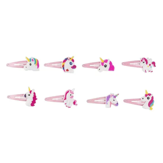 Juvale 24-Pack Rainbow Unicorn Hair Clips for Girls Ages 3&ndash;14, Anti-Slip Snap Hairclips, Assorted Pink Unicorn-Themed Barrette Hair Pins, Ideal for Birthdays & Game Prizes {4}