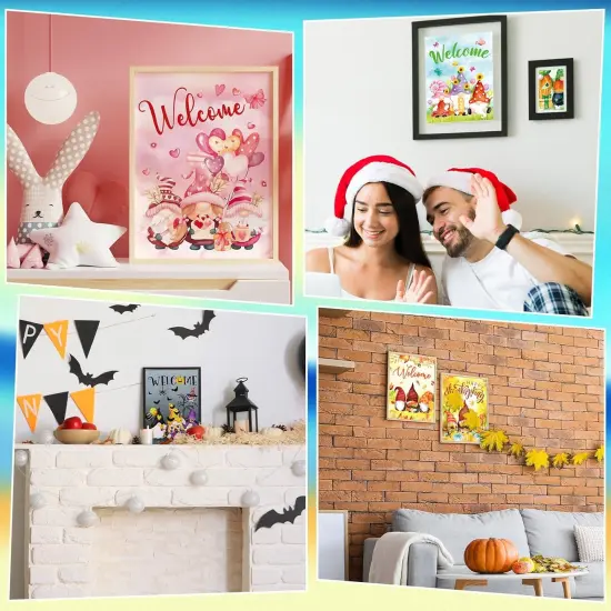 12 Sets Seasonal Diamond Painting Kits Full Drill Rhinestones Art Crafts Cute Colorful Cartoon Diamond Painting for Home Wall Decor Art Craft Gifts(Welcome) {4}