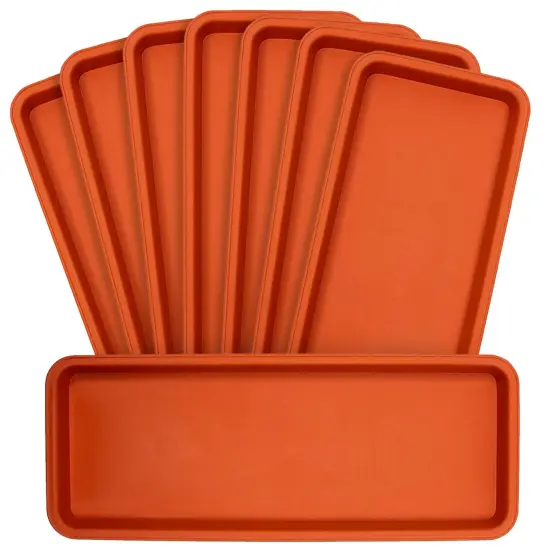 8 Pack Large Plastic Plant Drip Trays for Watering, Rectangular Planter Saucer Pans for Indoors, Outdoors, Garden Supplies (Terracotta Red, 16.5"L x 6.5"W) {1}