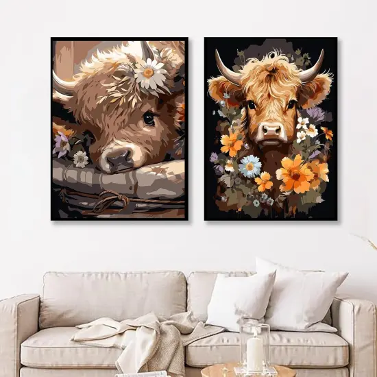 2 Pack Paint by Numbers Kit for Adults with Frame,Cattle Paint by Numbers for Adults, Paint by Number with Easel, DIY Paint by Number Kits for Home Wall Decor （11.8x15.7inch Cow） {3}