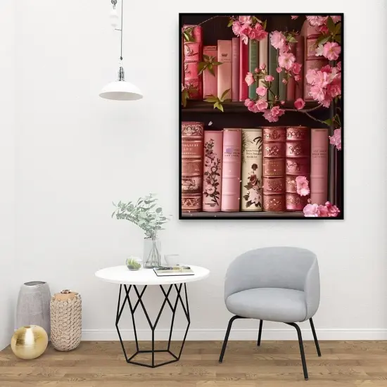 Books Paint by Numbers Kit for Adults,Bookshelf DIY Acrylic Painting Kit for Beginners Unframed,Flowers Easy Adult Paint by Number Kits on Canvas for Decor 16x20inch {4}