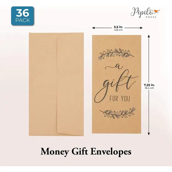 36 Pack Money Cards with Envelopes, A Gift for You Cards for Cash, Holiday's, Birthday's (Kraft Paper, 3.5 x 7.25 In) Brown {4}