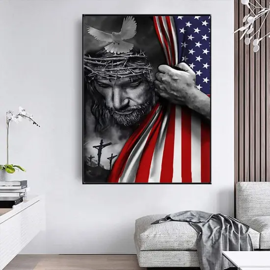 5D DIY Diamond Art Painting Kit, American Flag and Jesus 16X20 inches Round Full Drill Crystal Rhinestone Embroidery Cross Stitch Arts Craft for Home Wall Decor Gift {3}