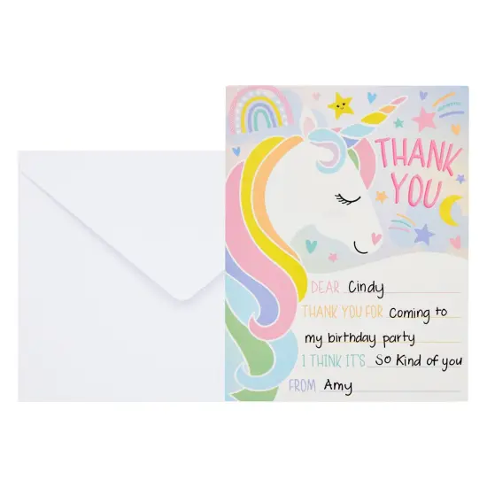 36 Pack Unicorn Fill In the Blank Thank You Cards with Envelopes, Kids Greeting Cards (5.5 x 4.2 Inches) Multicolor {3}