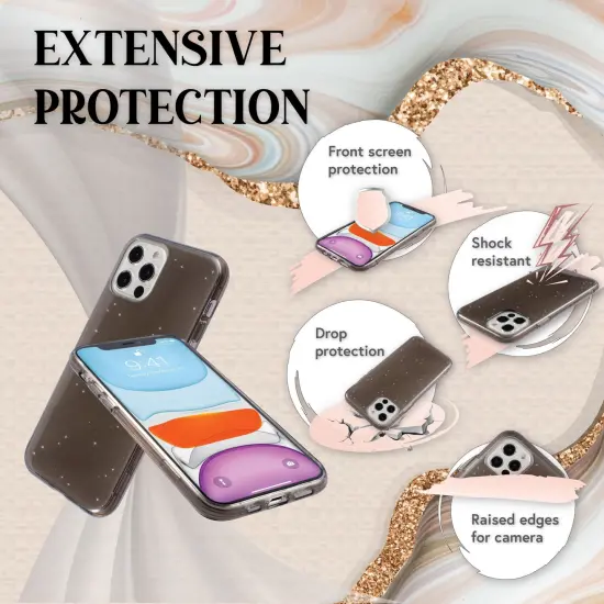 Insten Glitter Case Compatible with iPhone 12 Pro Max Case 6.7 Inch, Soft TPU Sparkle Protective Cases, Shock Absorption, Crystal Clear Black Bling Shinny Slim Cover for Women Girls {2}