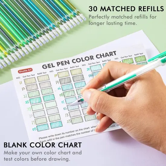 60 Pack Green Tone Gel Pens, 30 Green Tone Gel Pens with 30 Refills for Adults Coloring Books Journaling Drawing Nature, Landscapes, Animals Scenes {4}