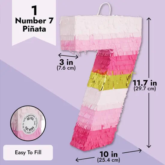 BLUE PANDA Number 7 Pinata, Pink and Gold Foil for Kids Ages 3-14 Birthday Party Decorations, Fiesta, Anniversary Celebration, Small (11.7 x 10 In) {4}