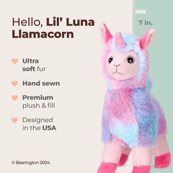 Bearington Lil&rsquo; Luna Llamacorn The Rainbow Llama Plush, 7 Inch Llama Stuffed Animal Multicolor {2}