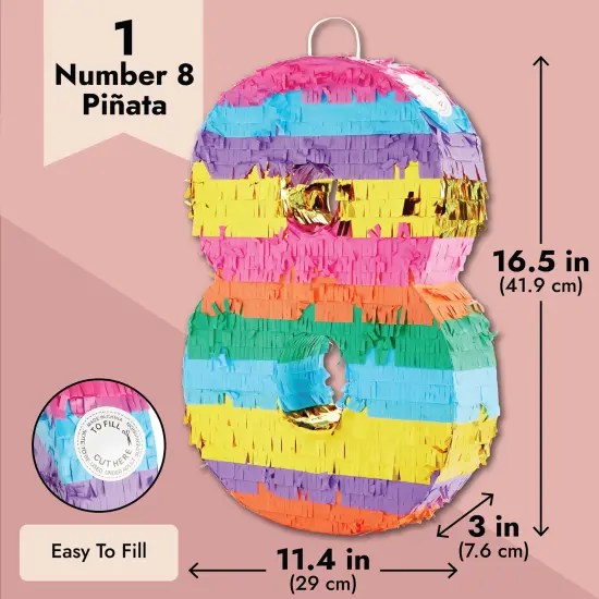 BLUE PANDA Rainbow Number 8 Pinata for Kids Ages 3-14 Birthday Party Supplies, Fiesta, Anniversary Celebration, Small (11.4 x 16.5 x 3 In) Orange {3}
