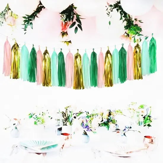 Sage-Green Pink-Gold Party-Decorations Tassel Garland - 20pcs Bachelorette Engagement Baby Bridal Shower Tassels Streamers Rustic Wedding Jungle Birthday Party Spring Decor {3}