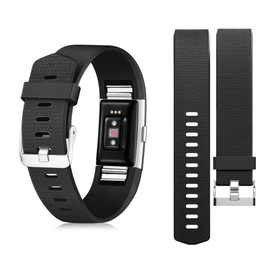 Zodaca Replacement Band for Fitbit Charge 2 Adjustable Sport Band Strap Accessories Wristband with Fasteners and Metal Clasps - Black {1}