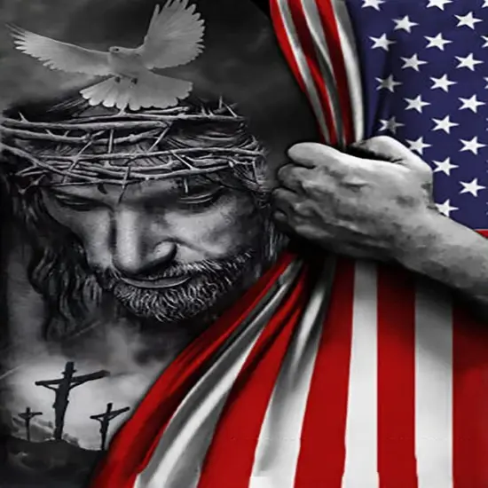 5D DIY Diamond Art Painting Kit, American Flag and Jesus 16X20 inches Round Full Drill Crystal Rhinestone Embroidery Cross Stitch Arts Craft for Home Wall Decor Gift {1}