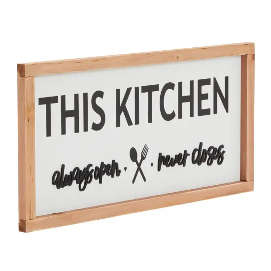 Wooden Rustic Kitchen Wall Decor Sign, This Kitchen Always Open Never Closes (16 x 8 In) Brown {6}