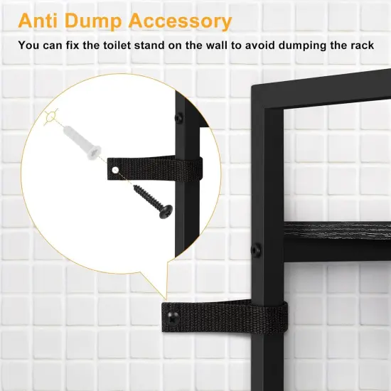 3-Tier Over-The-Toilet Storage Cabinet with Fabric Drawers &ndash; Freestanding Bathroom Organizer, Black Space-Saving Shelf for Bathroom & Laundry Room {4}