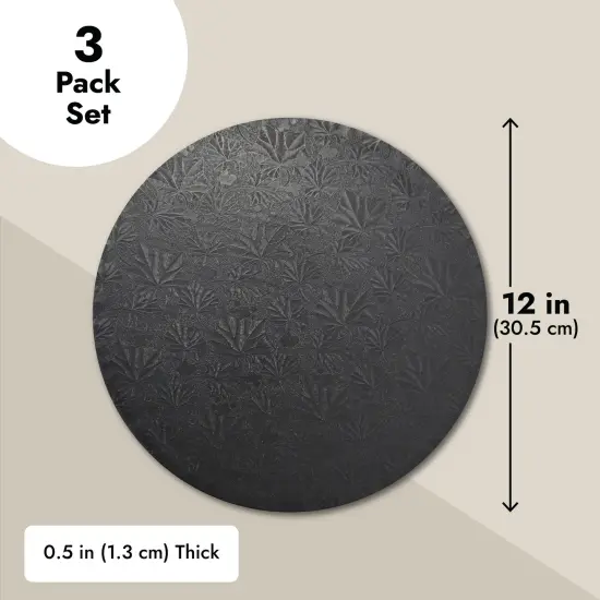 3 Pack 12 Inch Cake Boards for Wedding, Baking, Decorating, 0.5" Thick Foil Corrugated Cardboard for Multi-Layer Treats (Black) {3}
