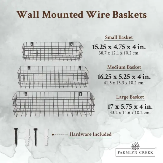 Black Wall Mounted Wire Baskets, Hanging Organizers for Kitchen Storage, Assorted Sizes (3 Pieces) {4}