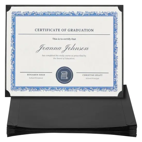 24-Pack Single Sided Award Certificate Holders - Bulk Certificate Holders for Graduation, Diploma, Employee Appreciation, Certification (fits 8.5x11, Black) {1}