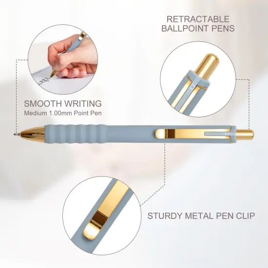 Ballpoint Pens Black Ink Ball Point Pen with Super Soft Grip Medium Point 1.0mm Office Pens (Gold 12-count) {4}