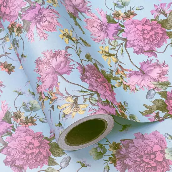 Kraft Floral Wrapping Paper Roll - Mini Roll - 17 Inch x 16.5 Feet - Vintage Floral Design Perfect for Wedding {1}