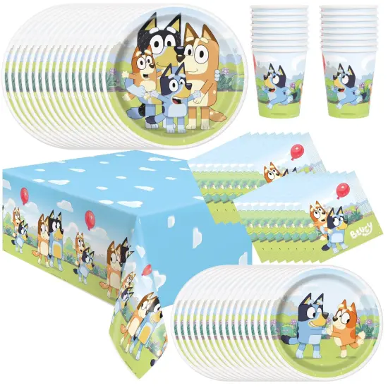 Bluey Birthday Party Supplies Bundle with Bluey Dinner Plates, Bluey Cake Plates, Bluey Napkins, and Bluey Table Cover - Serves 16 {1}